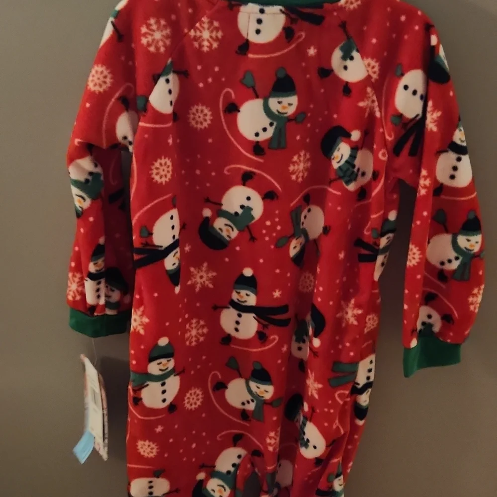 Red & White Snowman Fleece Bodysuit Pajamas